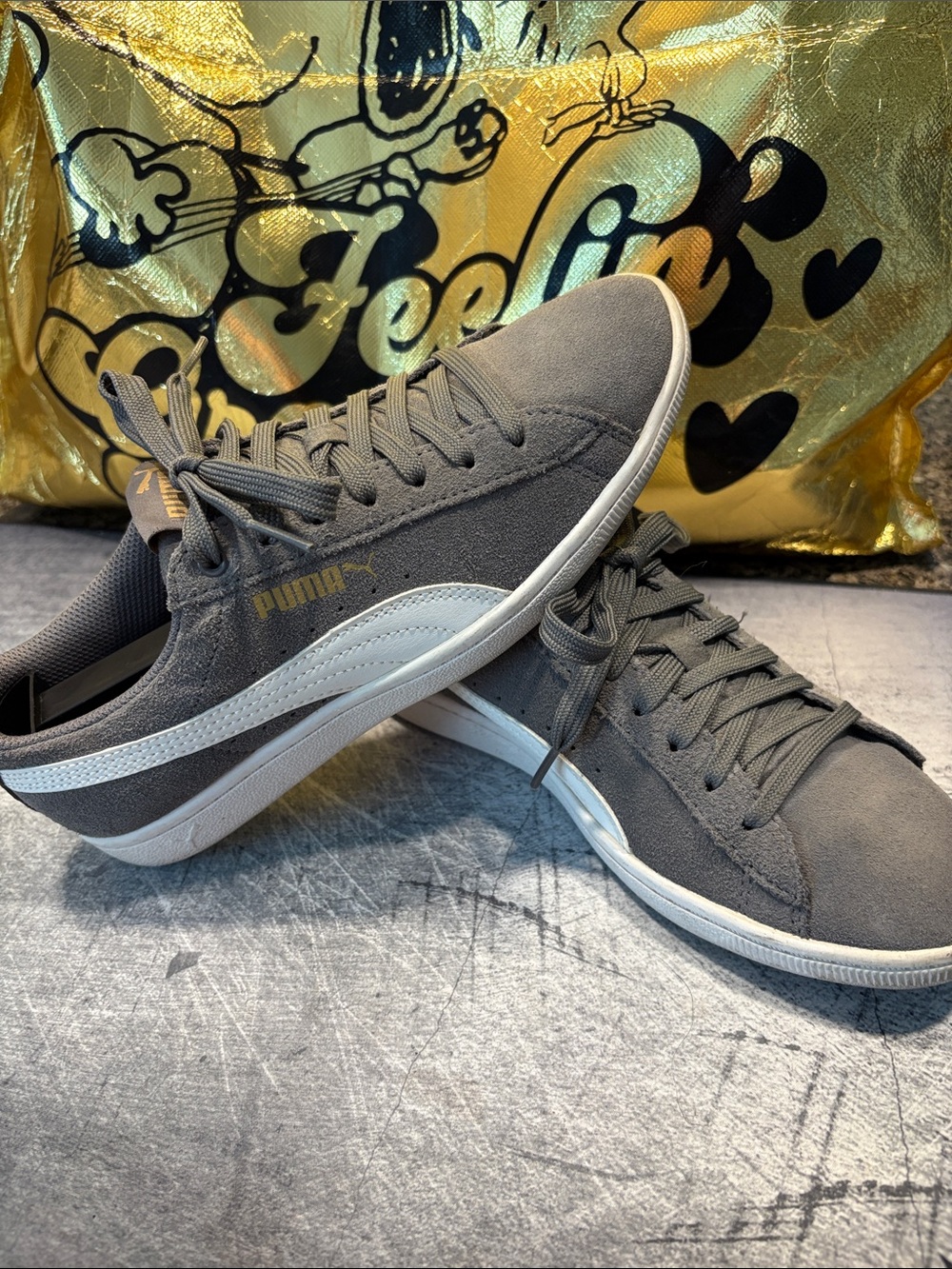 Puma Gray Suede Low-Top Sneakers with White Formstrip